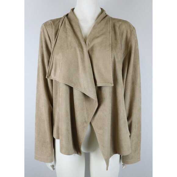 WOMEN'S BEIGE FAUX SUEDE OPEN FRONT JACKET - CHRISTOPHER & BANKS - SIZE L - Picture 1 of 12